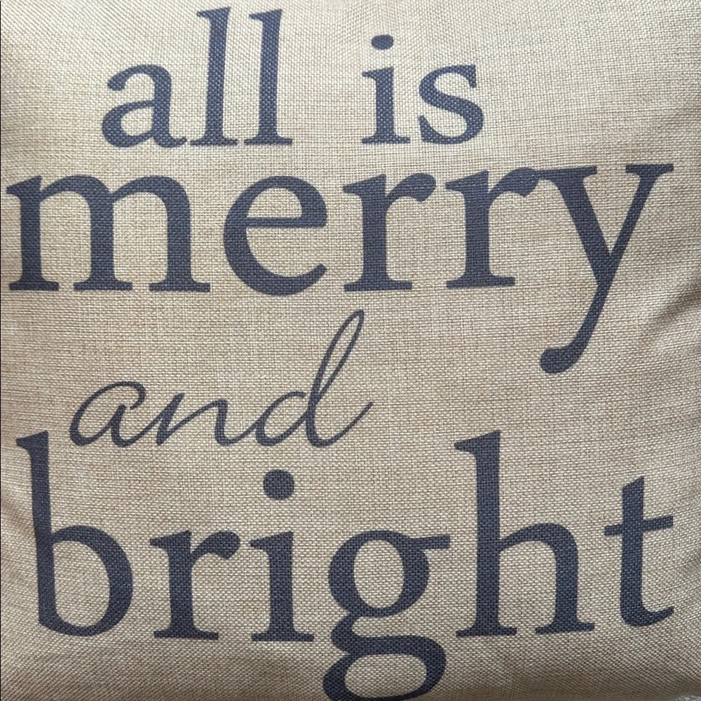 EUC Darice “all is merry and bright” Holiday Pillow Cover and Pillow Form 17”
